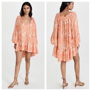 Charina Sarte Embroidered Floral Mini Dress Orange Salmon